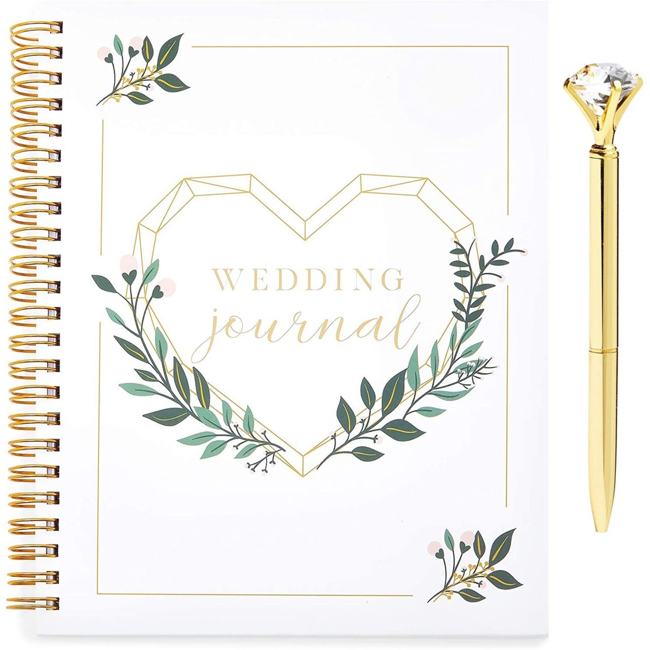 Spiral Wedding Planning Journal with Gold Diamond Pen for Bride (2 Piece  Set)